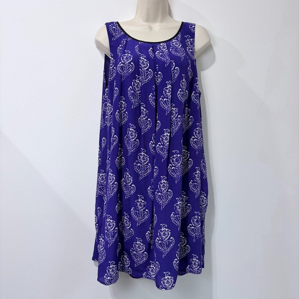 Maeve 100% Silk Blue Floral Petal Stamp Shift Dress Sz M Pocket Euro Summer